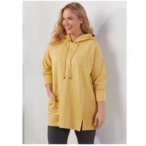 Soft Surroundings Heather Yellow "Soho Pullover" Hoodie Sweatshirt Tunic Size Sm